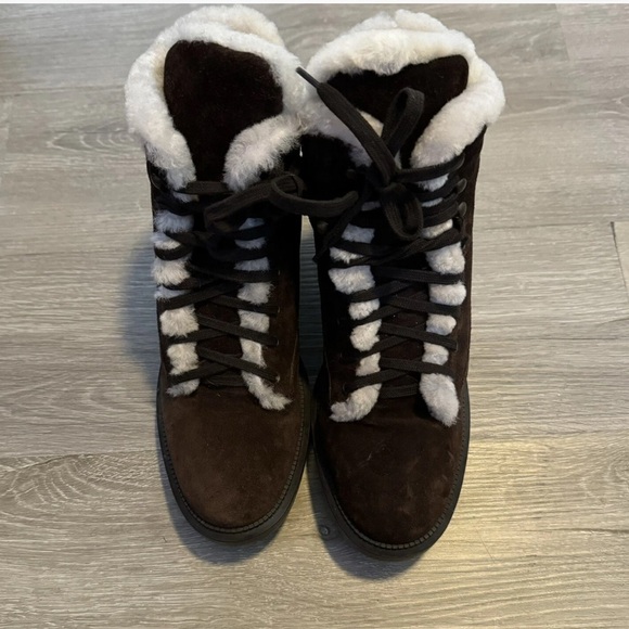Aquatalia Lenore Hiker Boot Womens Size 7.5 Brown Fur Trim Winter Italy suede - Picture 4 of 9